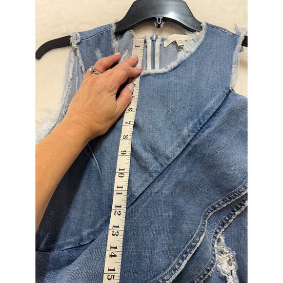 Jonathan Simkhai Asymmetric Ruffled Dress Womens 6 Distressed Indigo Denim - Picture 11 of 14
